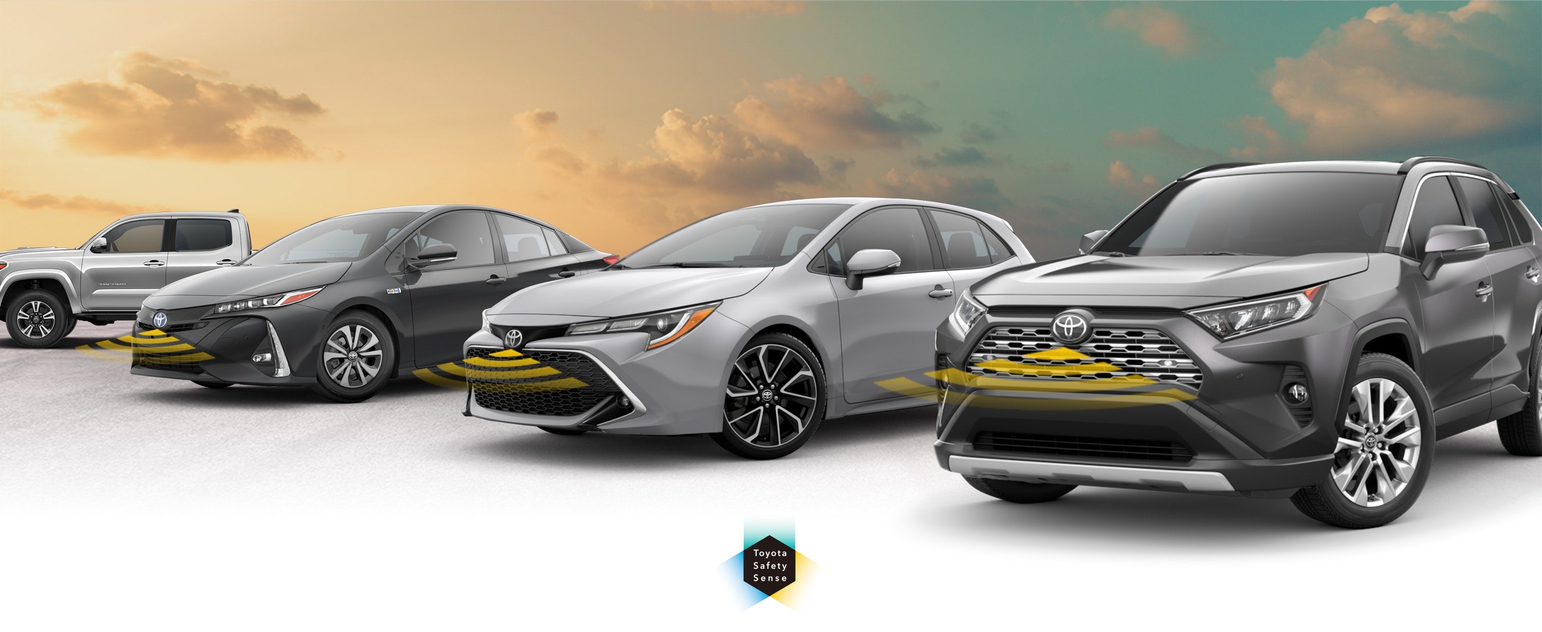 Toyota Safety Sense: Designed for Safety. Options shown on Toyota models including RAV4, Tacoma, and Camry, available now at Orem Toyota in Orem UT.