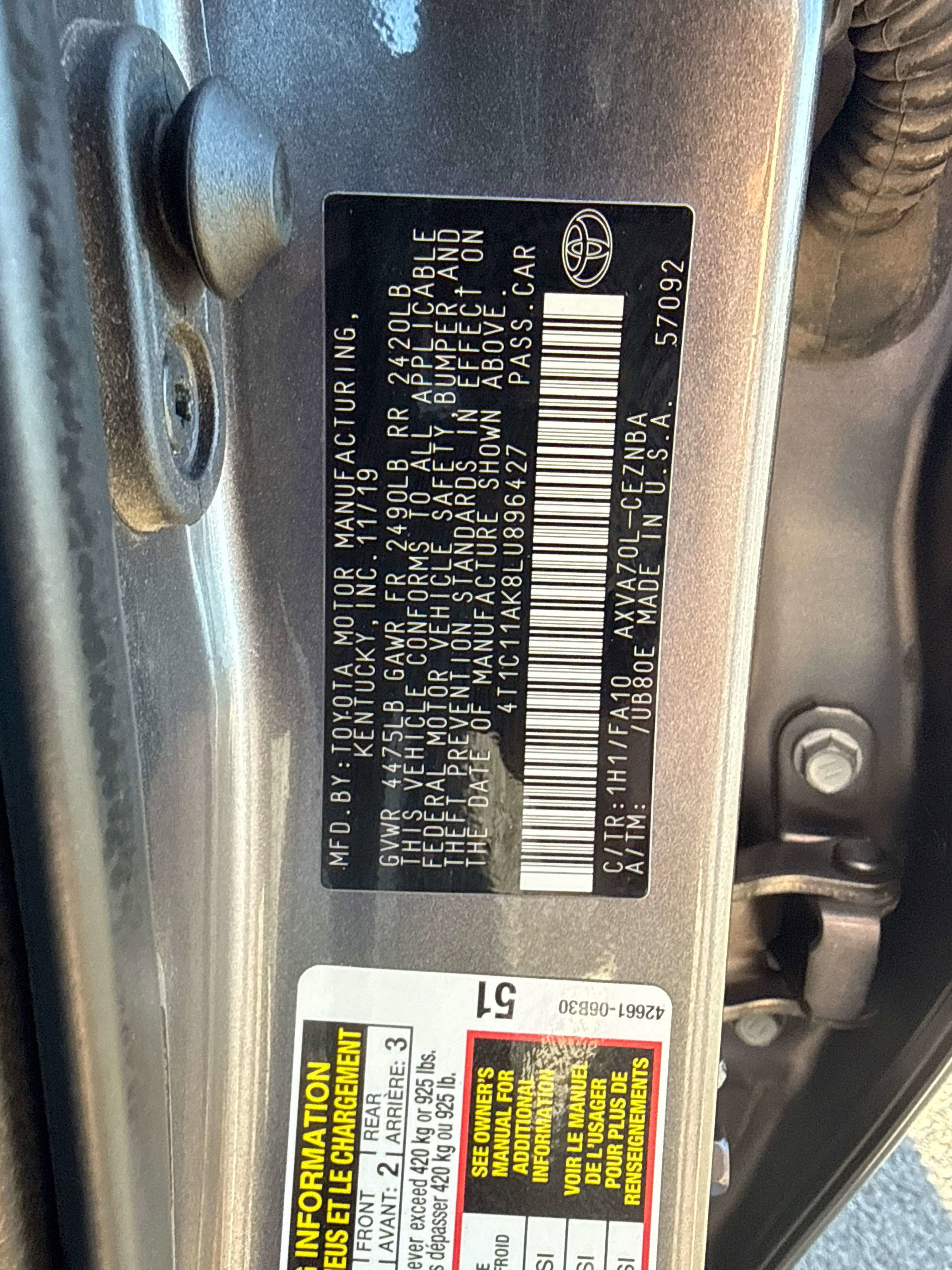 2020 Toyota CAMRY LE