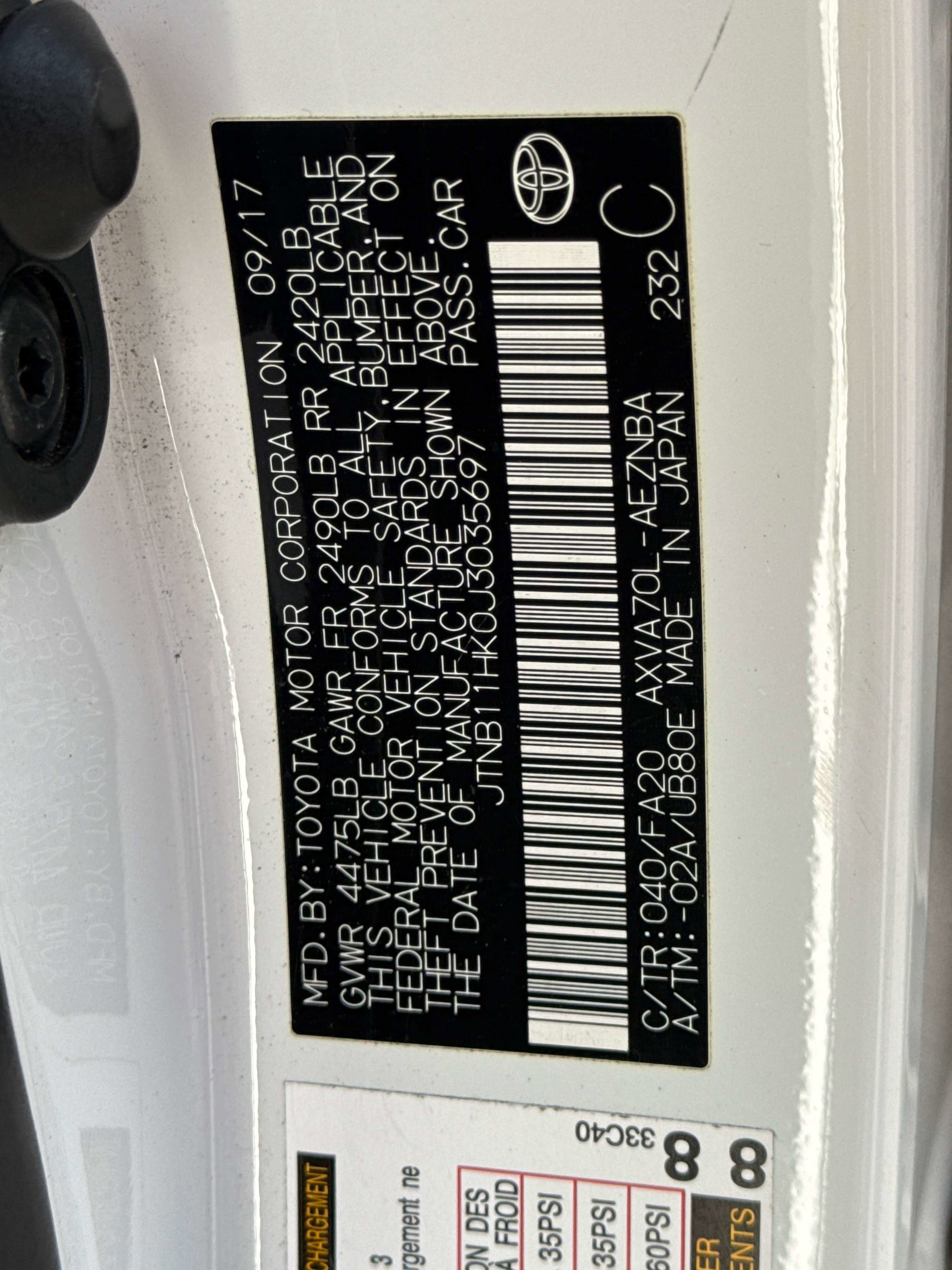 2018 Toyota CAMRY LE