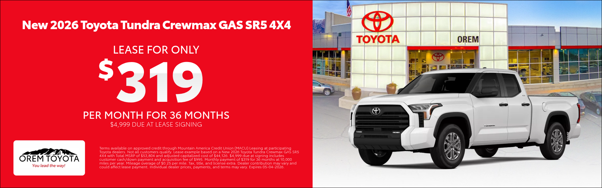 New 2026 Toyota Tundra Lease Special