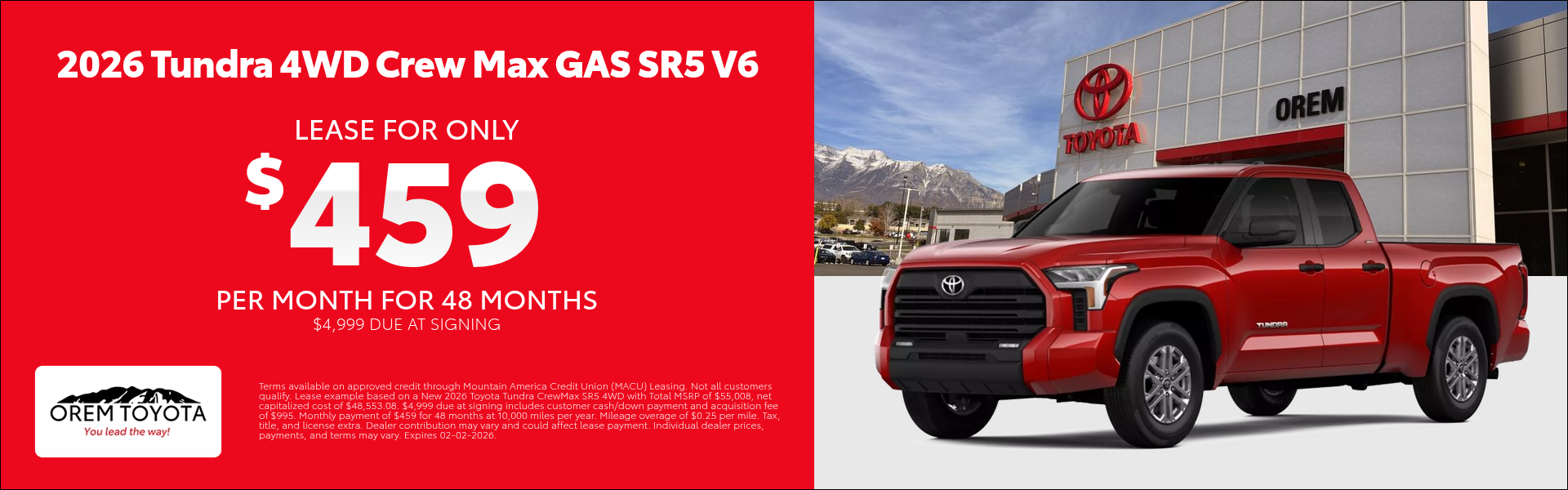 New 2026 Toyota Tundra Lease Special