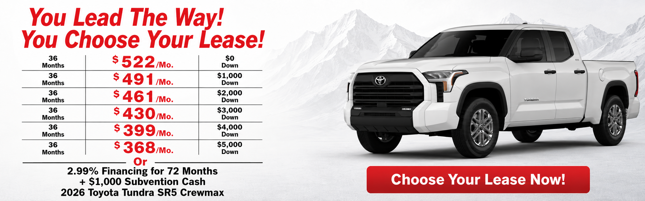 New 2026 Toyota Tundra Lease Special