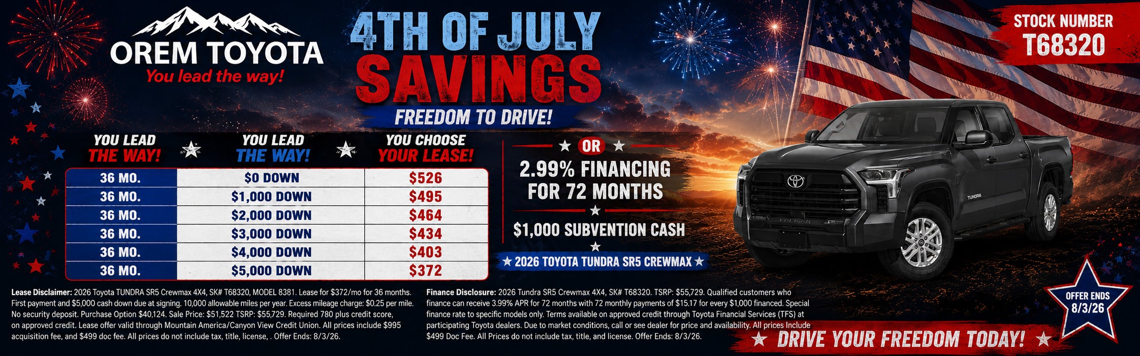 New 2026 Toyota Tundra Lease Special